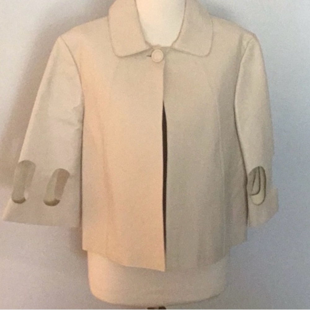 Raoul 8 all leather jacket blazer Cream 3/4 sleeve cut out. like new condition.